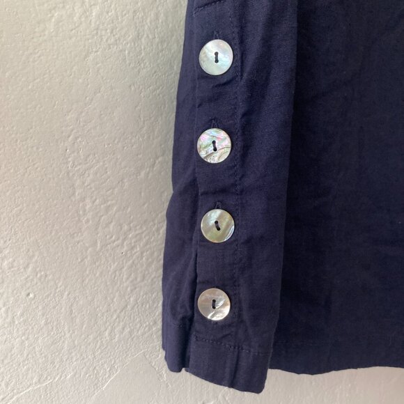 Tahari Linen Blend 3/4 Sleeve Popover Top Navy Blue Lagenlook Beach Relaxed 2X - Picture 4 of 8